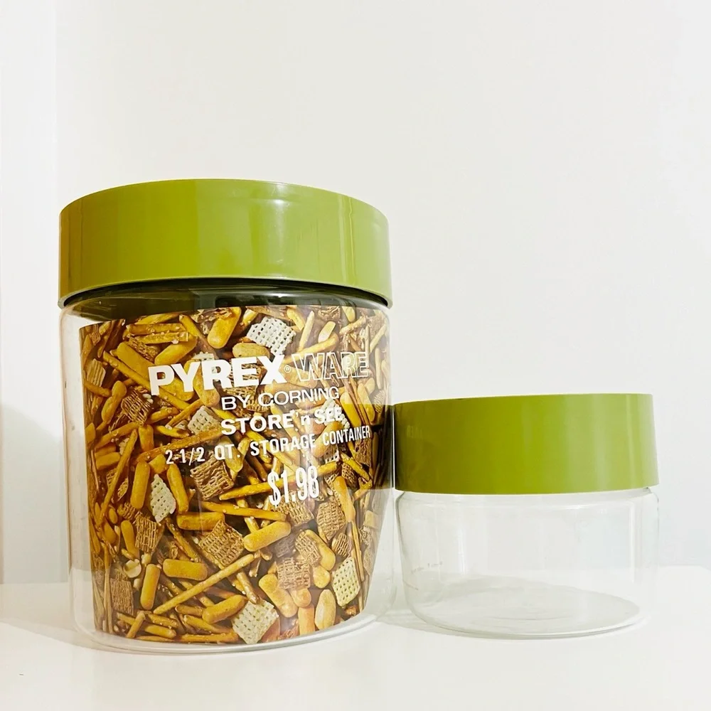 Vintage Pyrex Store N See Avocado Green Canister Set Of 2